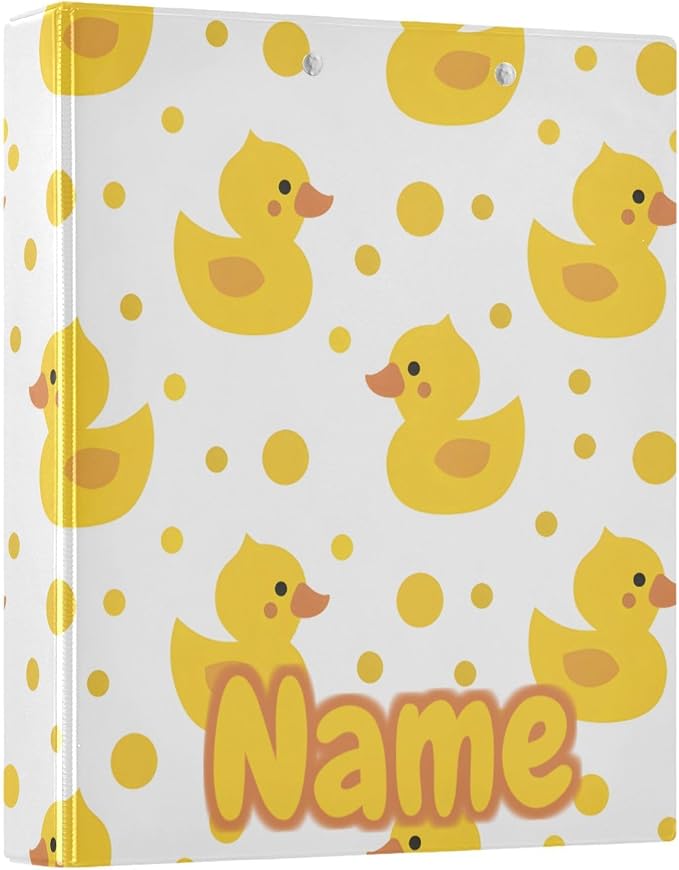 Custom 3 Ring Binder Cute Yellow Ducks 1.5" Round Ring Binders Personalized Name View Binder with 200 Sheet for Kids School Supplies Women Men Office, 1 Pack
