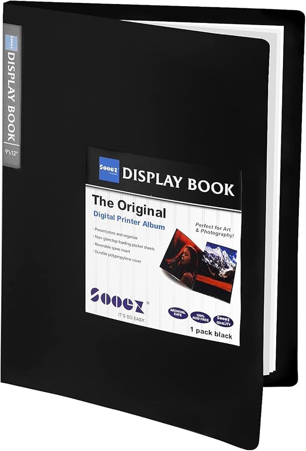 Sooez 30-Pocket Binder with Plastic Sleeves 9x12, Heavy Duty Art Portfolio | Folder with Clear Sheet Protectors, Display 60 Pages, Presentation Book for Artwork, Document Organizer Binder, Black