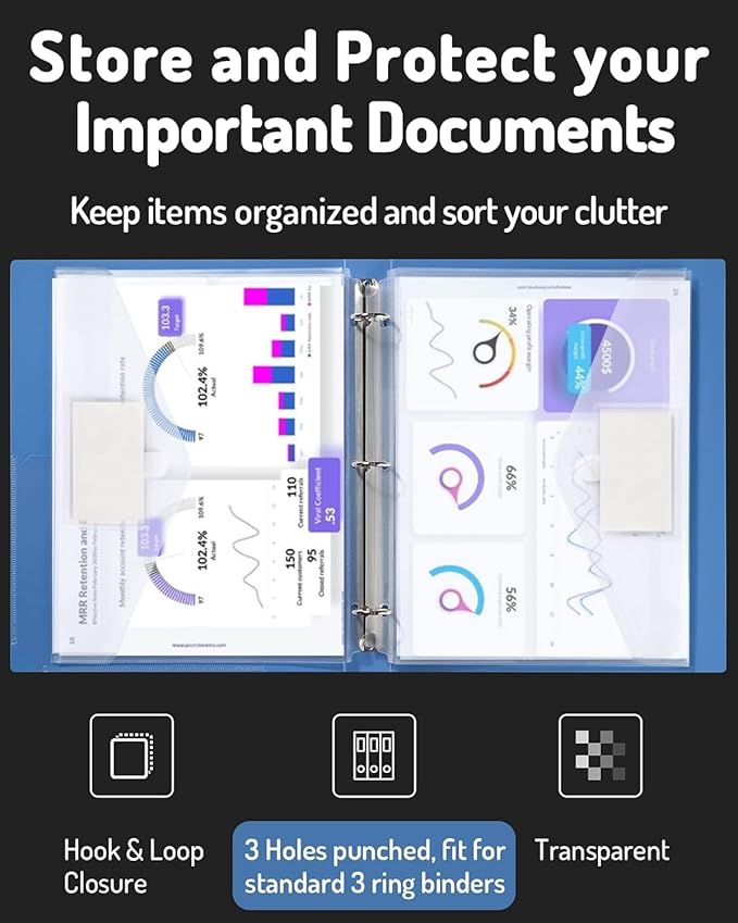 Forvencer Binder Pocket, 48 Pack Super Heavyweight Poly Binder Pocket | Binder Sleeve with Tight Closure, Binder Folders Side Loading, 3 Ring Binder Pocket, Binder Dividers with Pockets, Clear