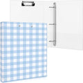 Colarr Blue Gingham 3 Ring Binder 1 Inch with Clipboard Interior Pockets, Cute Preppy Round Ring Binder for Office Supplies & File Folder Organization