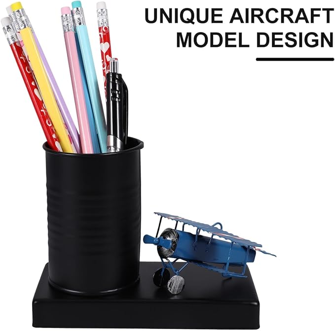 Aircraft Model Pen Holder 5.70X4.52X2.95In Desk Organizer with Stable Base Multi-Function Pen and Pencil Storage Container for Office Desktop Makeup Brush Holder