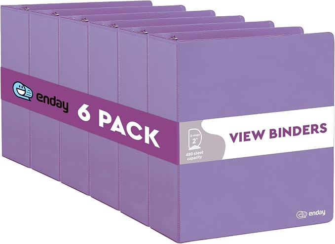 Enday 2 inch 3 Ring Binder (6 Pack - Purple) Binder 2 inch with Clear View Cover and 2 Inside Pocket - for Letter Size 8.5 x 11'' Paper, Ideal for School Supplies, Office, and Home