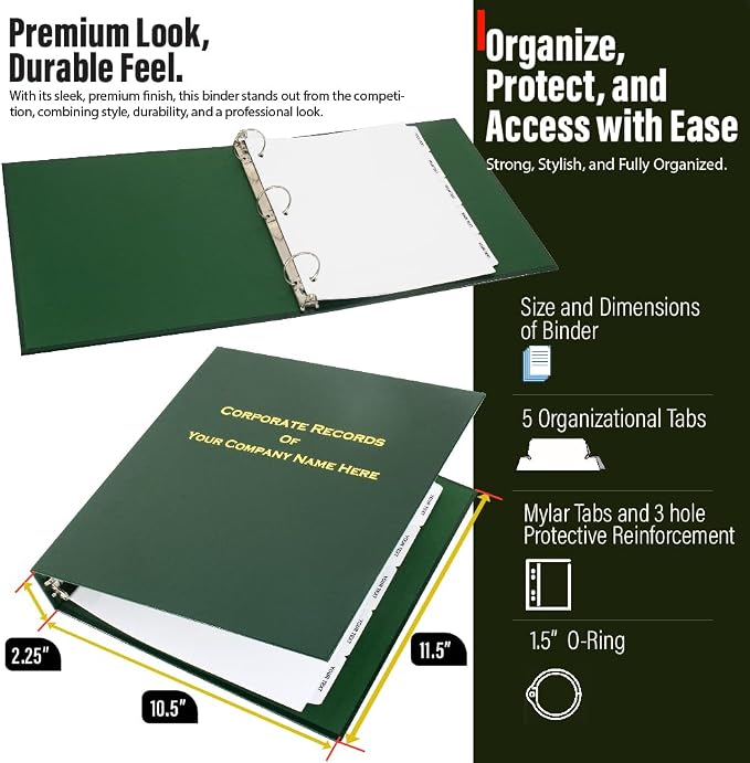 Not for Profit Corporate Kit (Black) - Binder, Slipcase, Membership Certificates, & Customizable Index Tabs