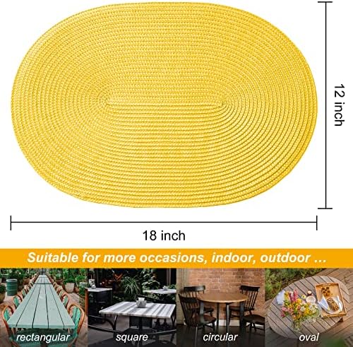 AHHFSMEI Placemats Set of 4 for Dining Table Washable Woven Non-Slip 18x12 inches Placemat Heat-Resistant Durable Table Mats for Dining Table Easy to Clean (Oval Yellow, 4)