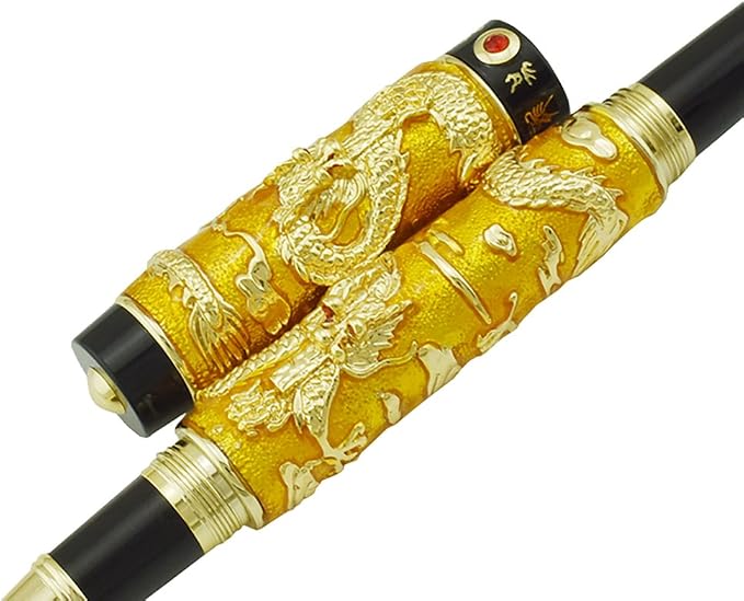 Jinhao Double Dragon Rollerball Pen Golden Cloisonne Enamel Handcraft for Signature and Collection