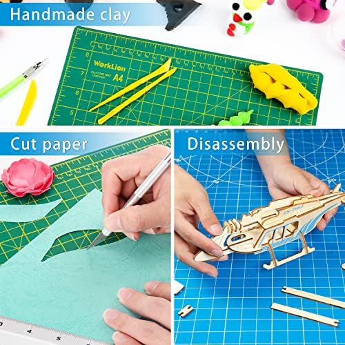 WORKLION Self Healing Cutting Mat: 12''x9'' Double Sided Craft Cutting Mat for Sewing, Fabric, Quilting - 5-Ply Slip-Resistant Hobby Cutting Board for DIY Projects (Green/Blue)