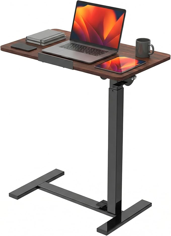DUMOS Rolling Desk, Laptop Desk, Overbed Table with Wheels | Mobile Overbed Bedside, Portable Computer Workstation, Bed Sofa Couch, Adjustable Height, Chocolate