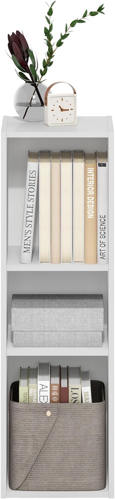 Furinno Fulda Book Shelf, 3-Tier Narrow Bookshelf, Bookcase with 10-in Width Storage Shelf, 9.3 x 9.8 x 31.5, for Living Room, Bedroom, Home Office, White