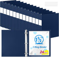 Henoyso 24 Pcs 1.5 Inch 3 Ring Binders, Letter Size,Navy Blue | Binders Bulk, Holds 350 Sheets, Round Rings, Durable Flexible PP Plastic Covers, Pockets Labels, School Office Supplies
