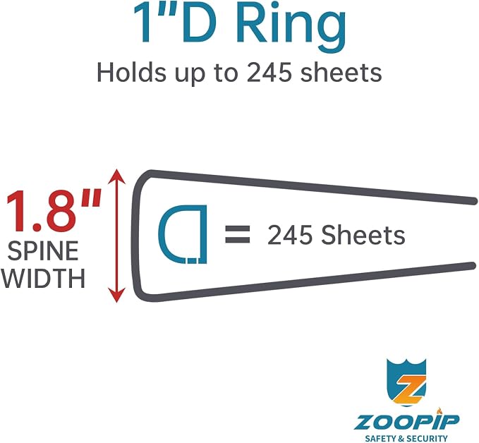 Fireproof 3 Ring Binder with Zipper, 1" D Rings Holds 245 Sheets | Fits Letter Size,Compatible with Clear Page Protectors,Built-in Net Pouch Pen Holder,Portable Safe Storage,1 Pack,Black