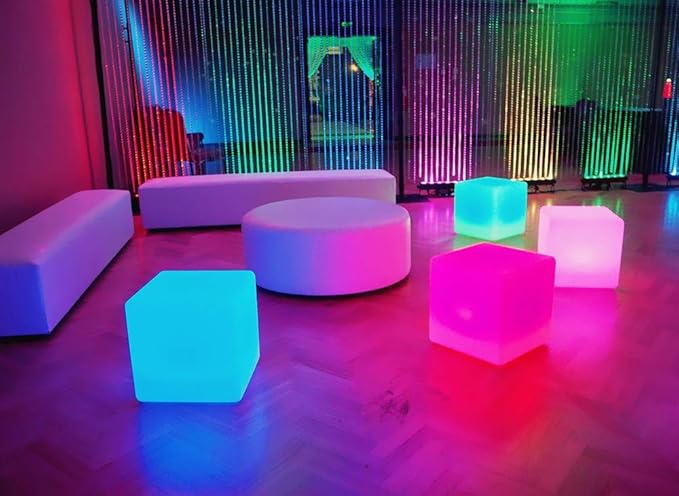 Mr.Go 14-Inch Color Changing LED Cube Light Stool, Glow Cube Seat for Kids | Modern LED Light Side Table, 16 RGB Colors Mood Lighting, Ideal for Home Garden Patio Bar Pool Party Decorative Lighting
