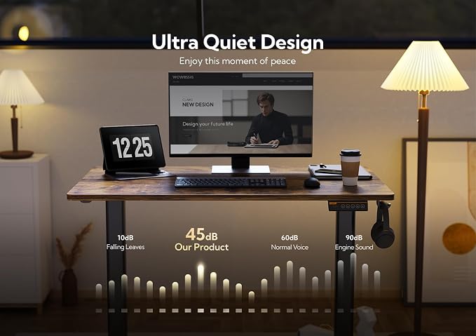 Claiks Electric Height Adjustable Standing Desk, 35x20 Inch, Rustic Brown | Smooth Height Adjustment, 3 Memory Presets, Cable Management Hub&Hook, Stable Steel Frame, 176lbs Capacity, Easy Assembly