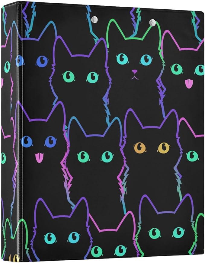 3 Ring Binder, Colorful Neon Cat File Folder Holds 200 Sheets File Storage for Women Men School Office Supplie
