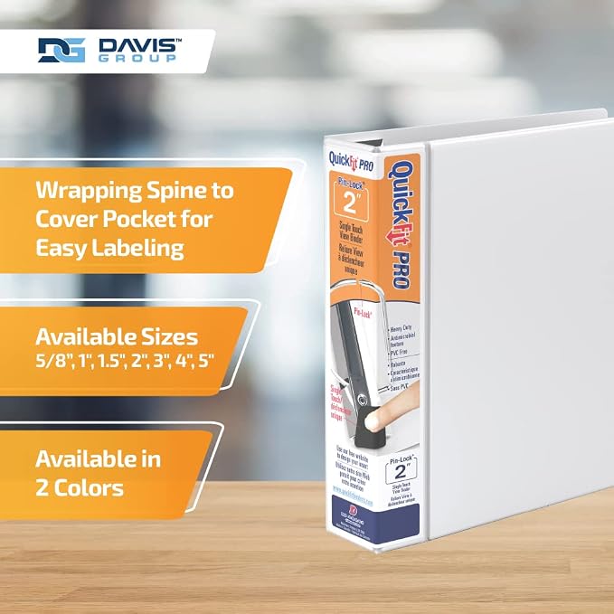 QuickFit PRO Heavy Duty Single Touch View Binder, D Ring, White, 6 Pack, 2 Inch