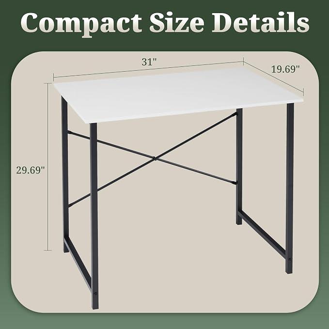 32 Inch Computer Desk, Small Writing Desk for Home Office Bedroom | 265 lb Capacity, Reinforced X-Frame, Waterproof MDF Top, Scratch-Resistant Surface, Easy Assembly, White