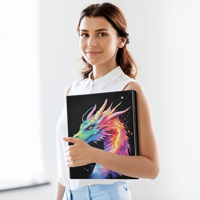 Custom 3 Ring Binder Lightning Dragon Watercolor 1.5" Round Ring Binders Personalized Name View Binder with 200 Sheet for Kids School Supplies Women Men Office, 1 Pack