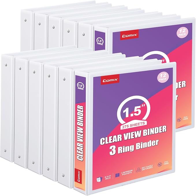Customizable Round Ring Binder, 1.5 Inch 3 Ring Binder, Minimalist PVC-Free Binder with Clear View Cover, Lay-Flat Design for Structured Document Organization at Home, School & Office