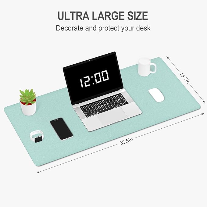 Auhoahsil Felt Desk Mat, Minimalist Large Mouse Pad XXL 35.5 x 15.7 in, Desk Matt for Desktop, Keyboard, Laptop, Computer, Office, Work from Home, Gaming, Light Green