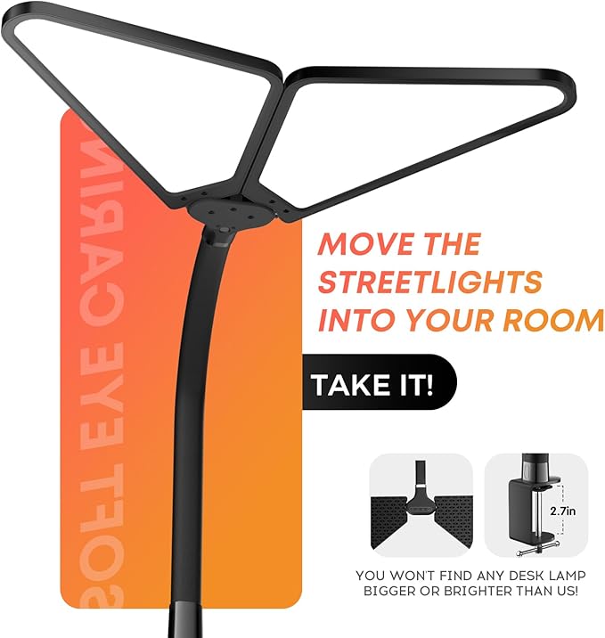 AILBTON Ultra-Large Gooseneck Desk Lamp with Clamp| Dual-Source Super Bright LED Study Light with Flexible Arms, 5 Brightness & 4 Color Modes for Home Office/Reading