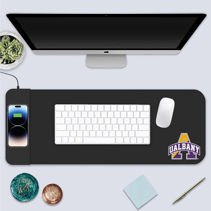 University at Albany Classic Wireless Charging Cloth Desk Mat, Durable Office Supplies, Non-Slip Base, Quick Charging Wireless Desk Pad, Black