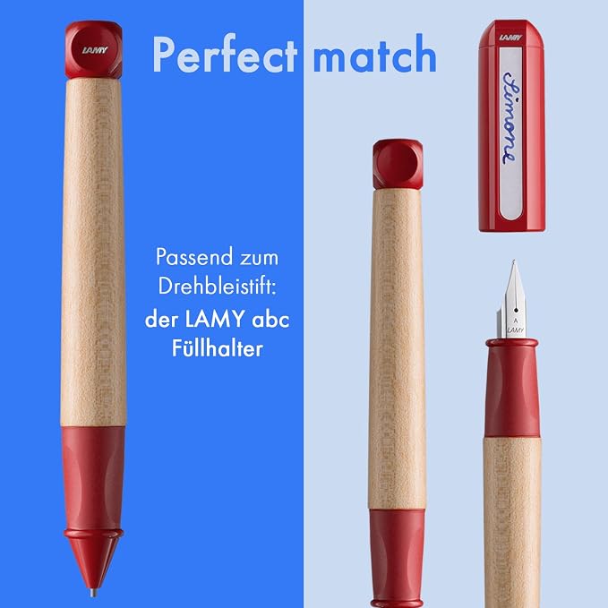 LAMY abc red - child-friendly Mechanical Pencil for writing beginners with ergonomic grip & robust maple wood - including LAMY M 44 fine line refill 1.4 mm