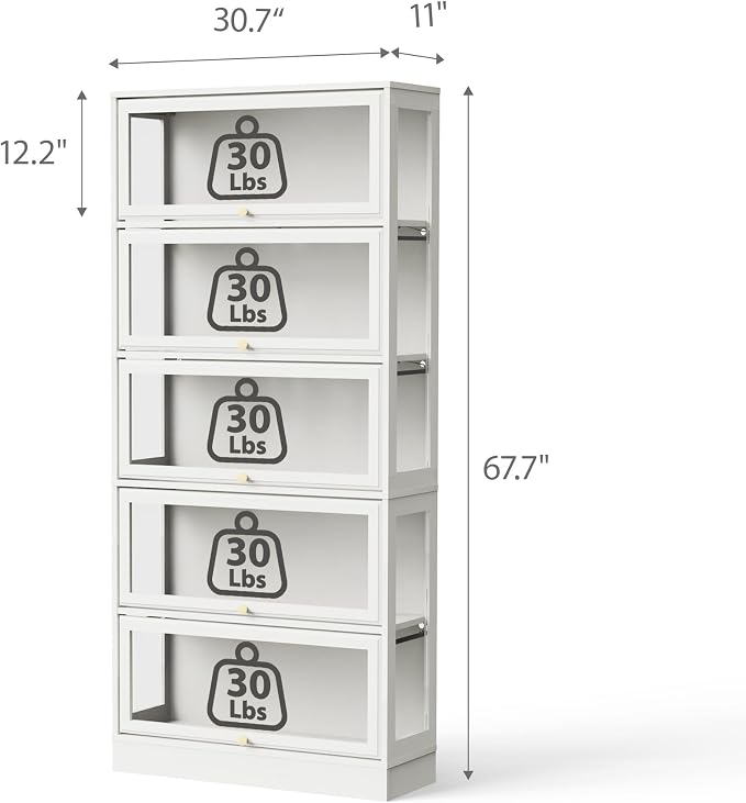 Display Cabinet with Acrylic Glass Doors,5-Tiers Curio Cabinet with LED Lighting for Collectibles, Collectibles Toy Organizers Rack & Display Shelf Display Case Storage Cabinet, White