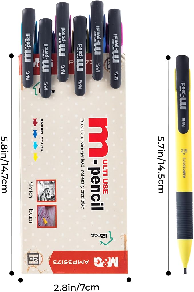 M&G Thick Lead Mechanical Pencil Set, With Colorful Barrel Thick Point (1.8mm), With Erasers, Writes Smooth & Dark, School Supplies, Office Supplies, Sketching Pencils, Drafting Pencil, 12 Count