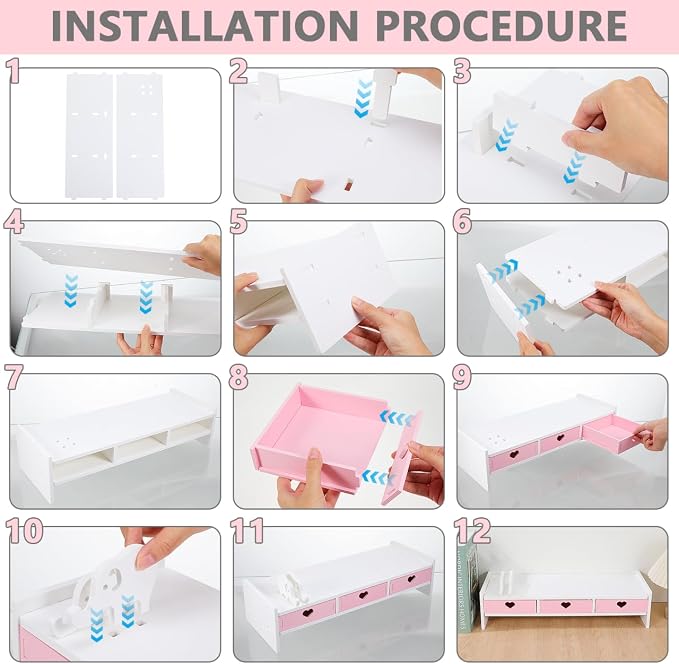 Pink Monitor Riser, Space-Saving Elevated Stand with Smooth Edges for Keyboard Storage, Ergonomic Desktop Organizer for Home & Office, 19.29x7.48x3.93In