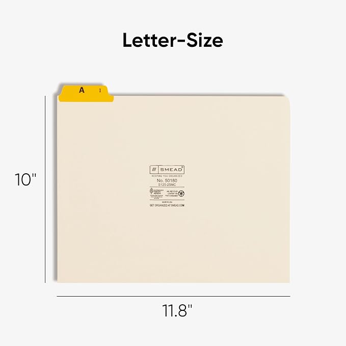 Smead Top Tab File Guides, 25 Count, Manila, 1/5-Cut Tabs, Letter Size (50180)