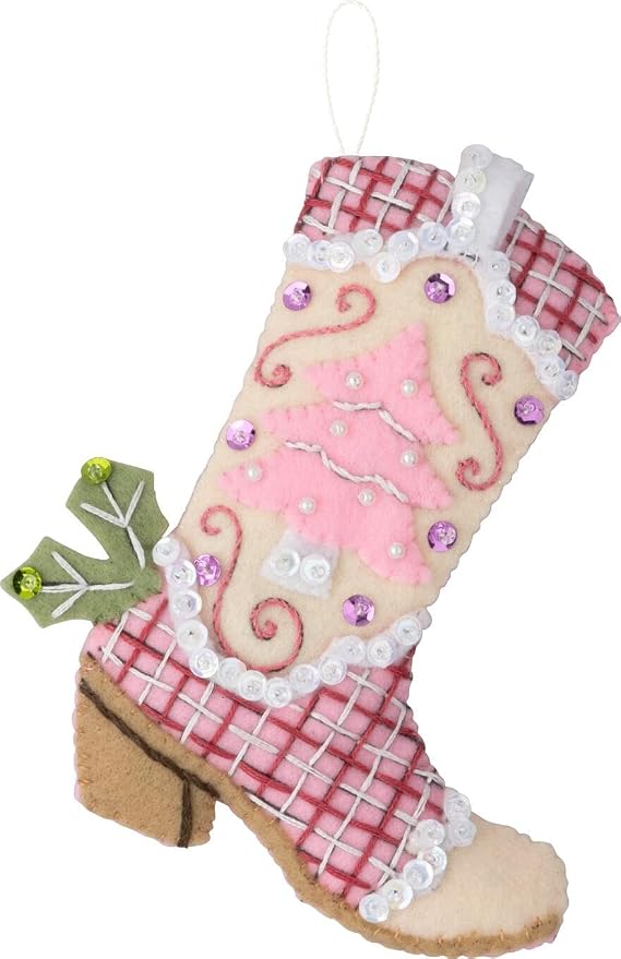 Bucilla Felt Applique 4 Piece Ornament Making Kit, Boots and Bling, Perfect for DIY Arts and Crafts