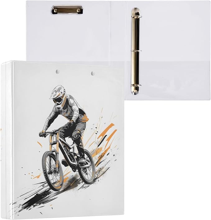 Custom 3 Ring Binder Mountain Bikers 1.5" Round Ring Binders Personalized Name View Binder with 200 Sheet for Women Men Office Kids School Supplies, 1 Pack