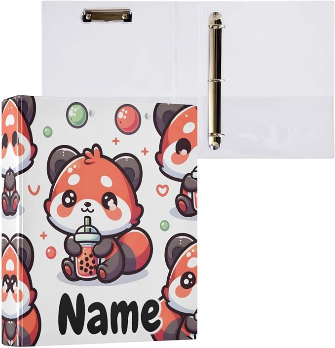 Custom 3 Ring Binder Cute Red Panda Bubbles 1.5" Round Ring Binders Personalized Name View Binder with 200 Sheet for Kids School Supplies Women Men Office, 1 Pack