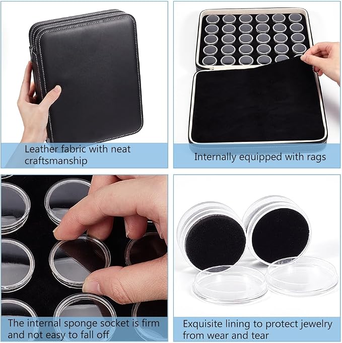 BENECREAT 60 Pcs Closeable Gemstone Collection Storage Box with Foam Insert, 1.2x0.6 Inch Plastic Gem Jars, Display Tray Set for Loose Diamond Collectibles Crystal, Diamond Display Case