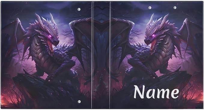 Custom 3 Ring Binder Dragon Purple 1.5" Round Ring Binders Personalized Name View Binder with 200 Sheet for Kids School Supplies Women Men Office, 1 Pack