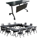 Goakwwuz Conference Room Table, Folding Conference Tables,Thicken Grey Tabletop,Flip Top Wooden Seminar Meeting Room Table for Conference Room Offices (4, BlackWoodGrain, 47.2“)