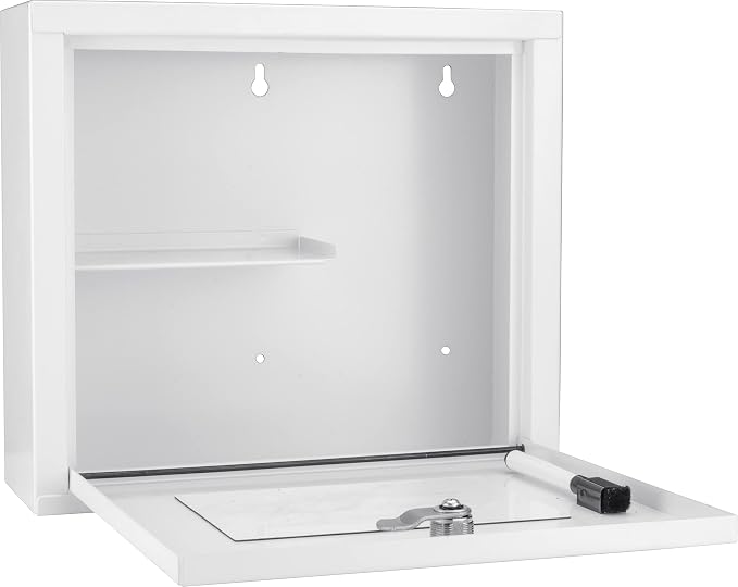 Barska Wall Mount Medical Security Cabinet – Compact Locking Medicine Box with Key Lock, Magnetic Erase Pad, Shelf & Pre-Drilled Mounting Holes - Medicine cabinet organizer - Medicine Storage Glass
