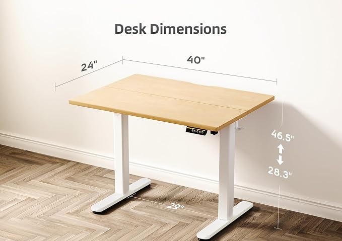 Claiks Electric Height Adjustable Standing Desk, 40x24 Inch, Bamboo | Smooth Height Adjustment, 3 Memory Presets, Cable Management Hub&Hook, Stable Steel Frame, 176lbs Capacity, Easy Assembly