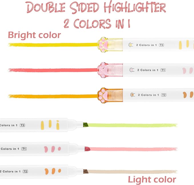 8 Pcs Cute Cat Paw Stationery Set Kawaii School Office Supplies Including Eraser Correction Tape Highlighters Sticky Notes Ruler for Cat Lovers Students (Pink)