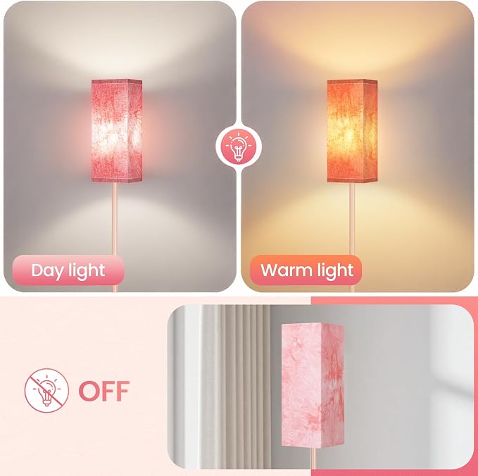 Floor Lamp, Pole Lamp with Foot Switch, Modern Standing Lamp Shade, Minimalist Freestanding Lamp (Bulb Not Included), for Living Room, Bedroom Office ETL Listed, Sakura Pink PCP07LD05