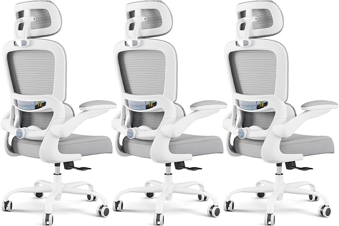 TRALT Office Chair Ergonomic Desk Chair - Gaming Chair with Lumbar Support (3, White) | 330 LBS Home Office Desk Chairs with Headrest, Reading Chair with Flip-up Armrests, Comfortable Computer Chairs (3, White)