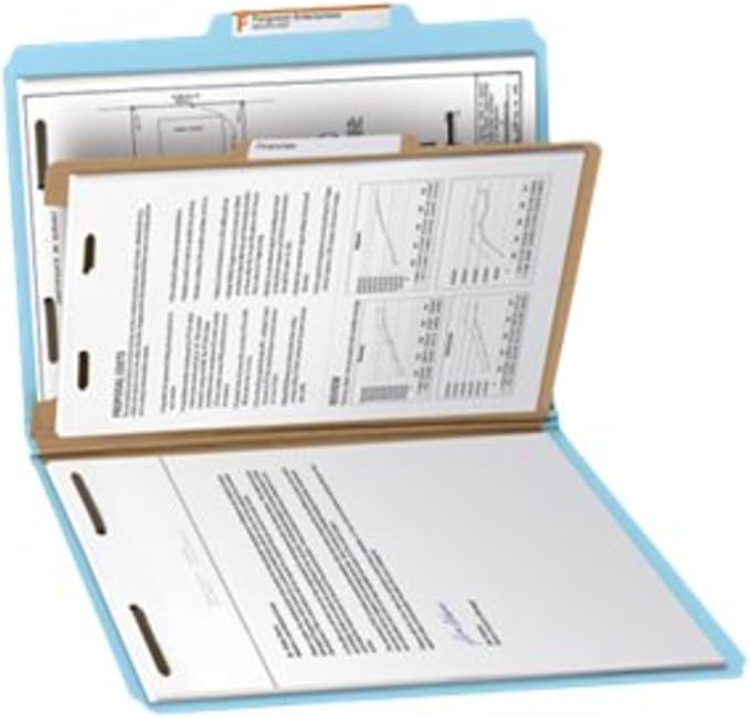 Smead 100% Recycled Pressboard Classification File Folder, 1 Divider, 2" Expansion, Letter Size, Blue, 10 per Box