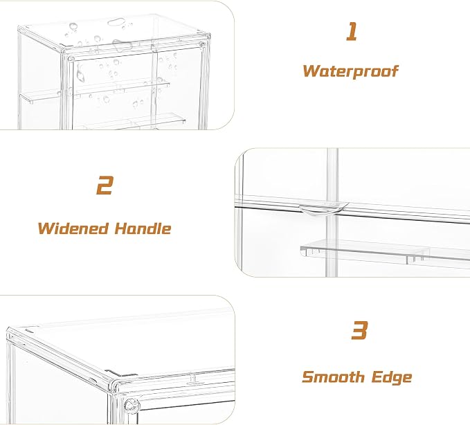 Small 3 Layer Acrylic Display Case Stackable Box for Collectibles,4 Pack | Removable Adjustable Partitions & Magnetic Door,Interlocking Stable Structure Clear Showcase for Collectibles Figure Storage