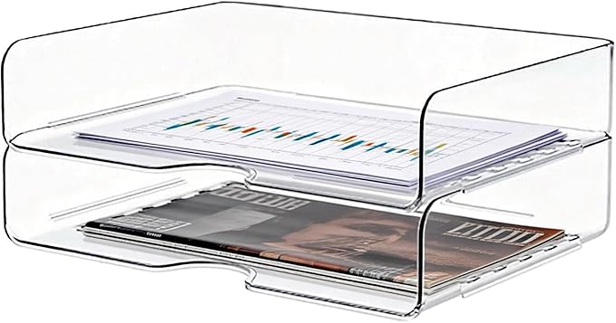 DCA 2 Tier Desk Organizer, Clear Paper Tray File Organizer | Stackable Letter Tray | Office, Home & School | Large Capacity