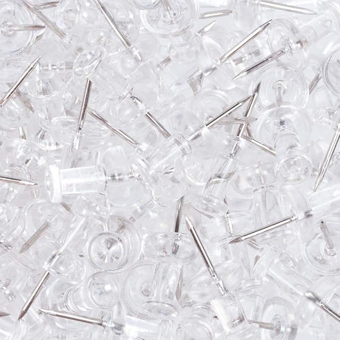 JAM PAPER Colorful Push Pins - Clear PushPins - 100/Pack