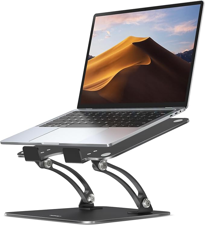 Nulaxy Fully Adjustable Laptop Stand for Desk, Dual Foldable Computer Riser with Heat-Vent, Ergonomic Notebook Holder Portable Office Accessories Compatible with Most Laptops, Black