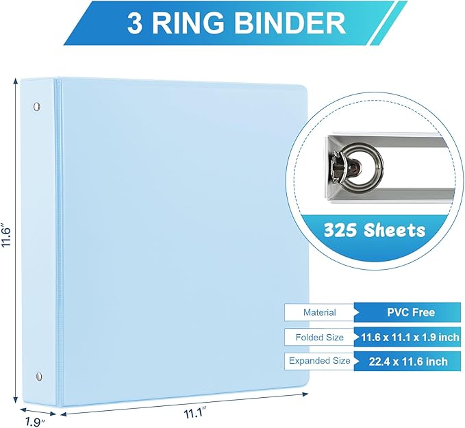1.5'' 3-Ring-Binder with Pockets, 325 Sheets Capacity, 2 inch Binders fits 11" x 8.5" US Letter Size, Assorted 4 Pastel Colors - Ideal for School, Office, and Home Use (1.5 inch)