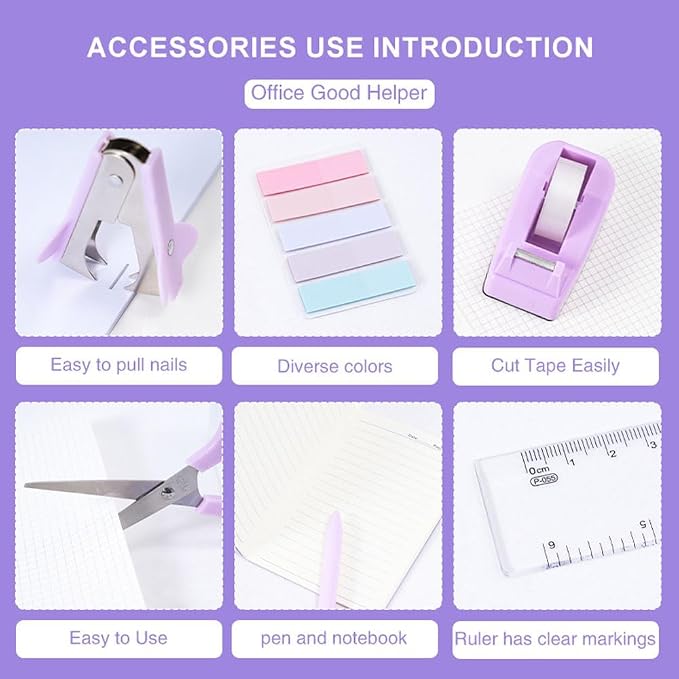 Gawsey Desk Organizers and Accessories with Desk Organizer 360° Rotating Pen Holder and Office Supplies, Cute Stationery Supplies Set (Purple)