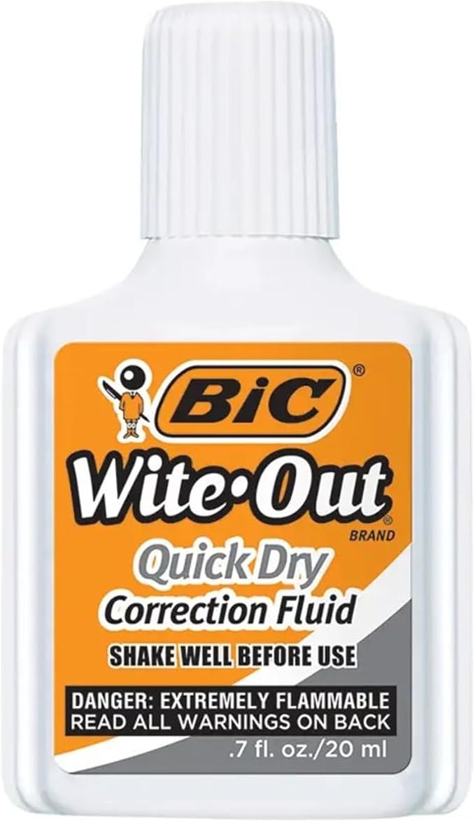 BIC Wite-Out Brand Quick Dry Correction Fluid, 20 ml, White, 12-Count