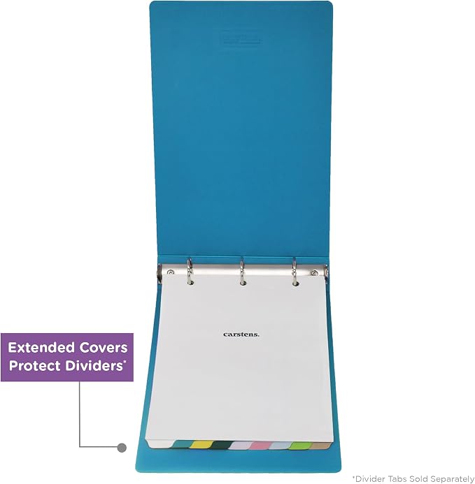 Carstens 3-Inch Heavy Duty 3-Ring Binder - Top Opening, Pool Blue, Durable Plastic, Precision No-Gap Rings, Waterproof Cover, No Pockets, Holds 400 US Letter Sheets, BPA-Free, Made in USA (1705-3R)