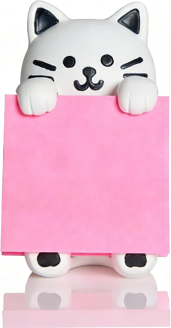Cat Pop-Up Sticky Note Dispenser for 3 x 3 in Notes, Black & White | Includes 100 sheets, handmade resin desk decor for office, home or classroom; gift for teachers, coworkers and cat lovers